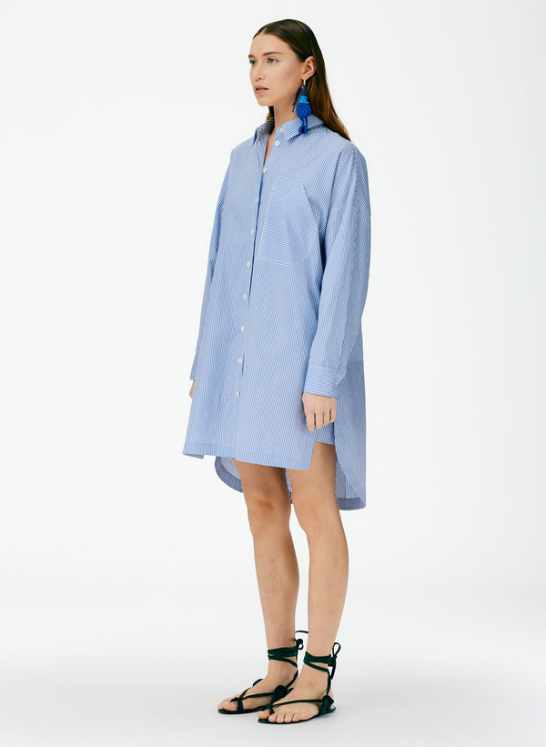 Summer Striped Shirting Shirtdress - Blue Multi-02