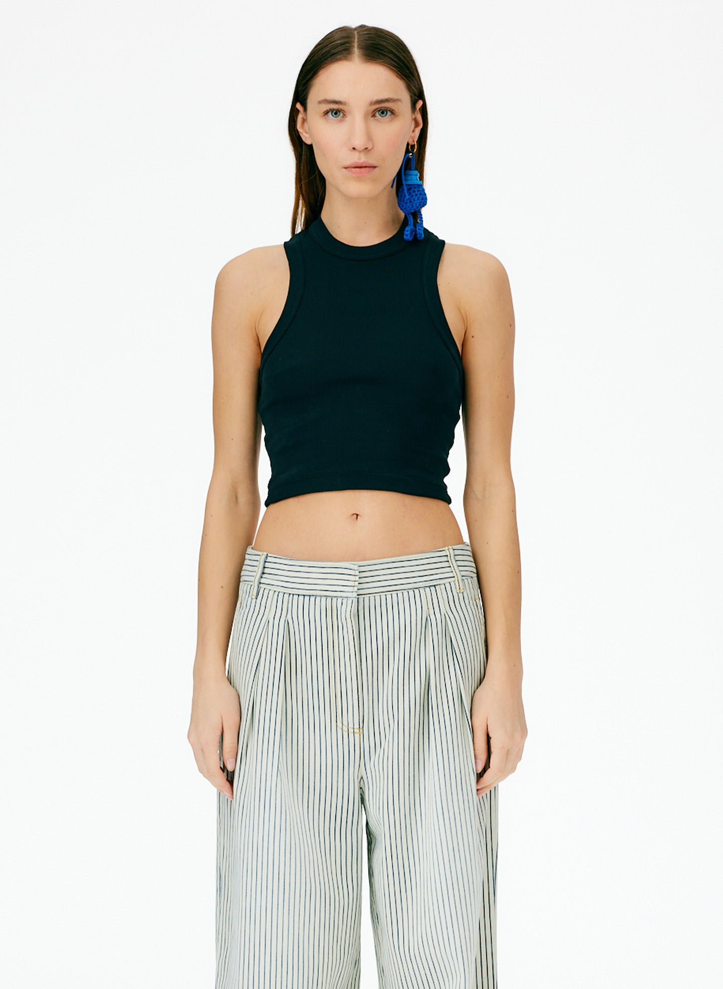 Ribbed T-Shirt Cropped Tank - Black-01