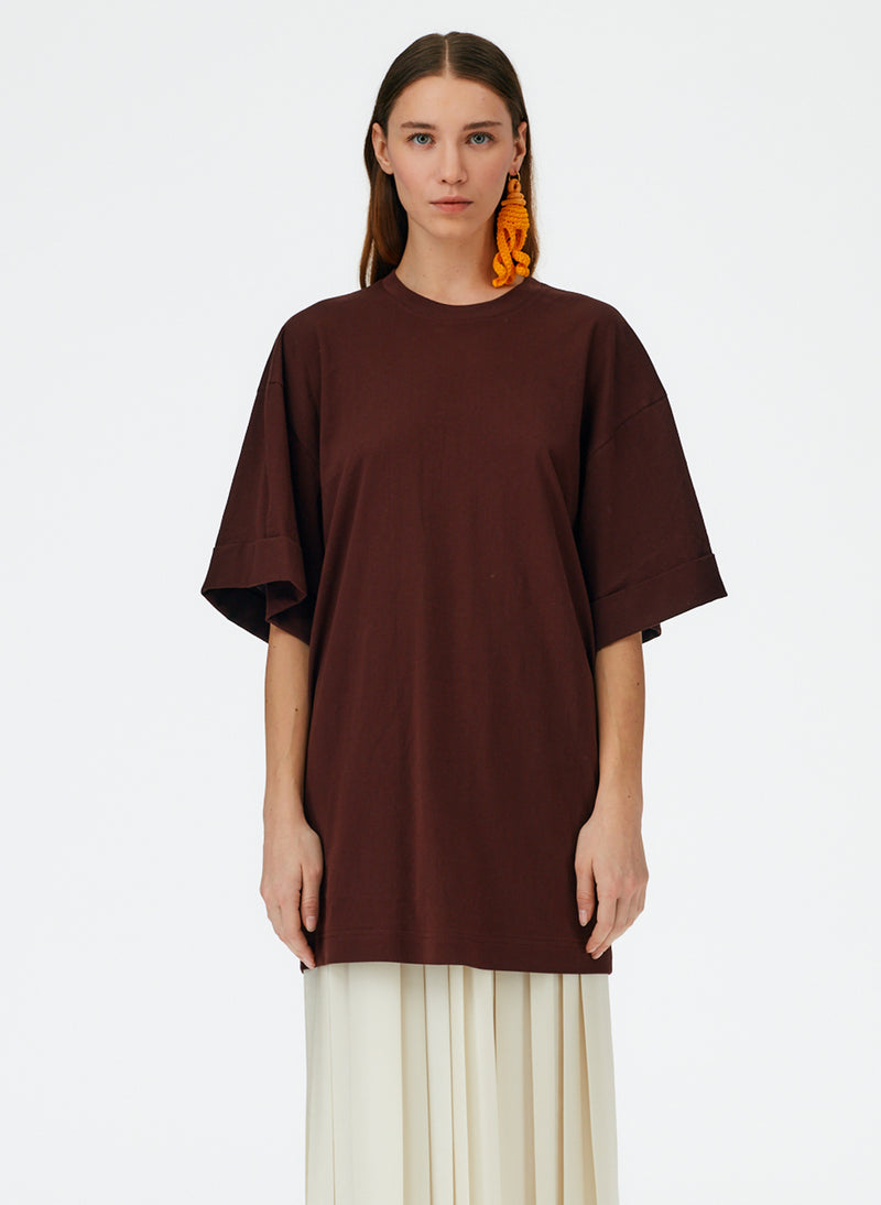 T-Shirting Rolled Sleeve Tunic Brown-01