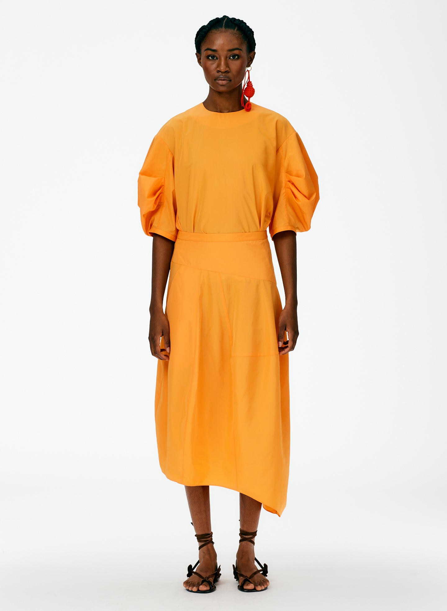 Italian Sporty Nylon Asymmetrical Balloon Skirt - Petite - Orange-01