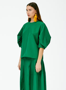 Italian Sporty Nylon Pleat Sleeve Top Green-02