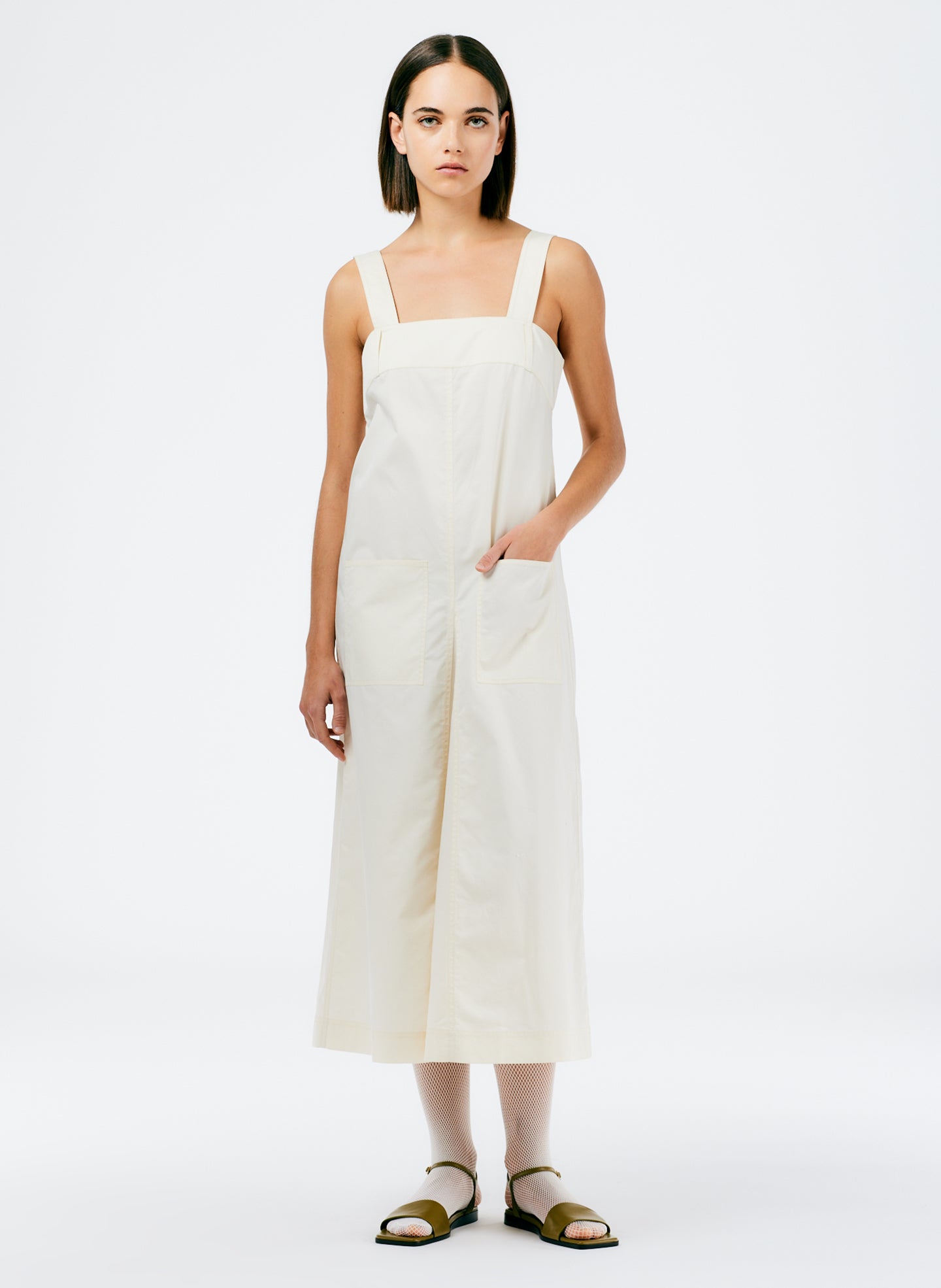 Eco Poplin Overall Midi Dress - Cream-1