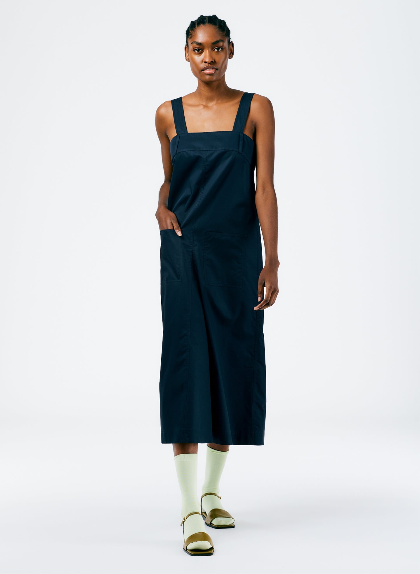 Eco Poplin Overall Midi Dress - Dark Navy-1