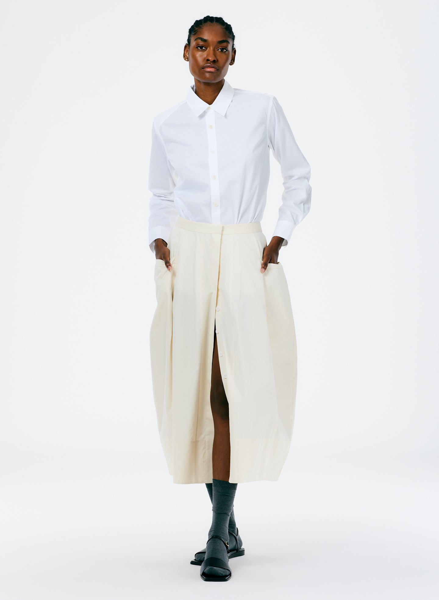 Eco Poplin Lantern Skirt - Cream-1