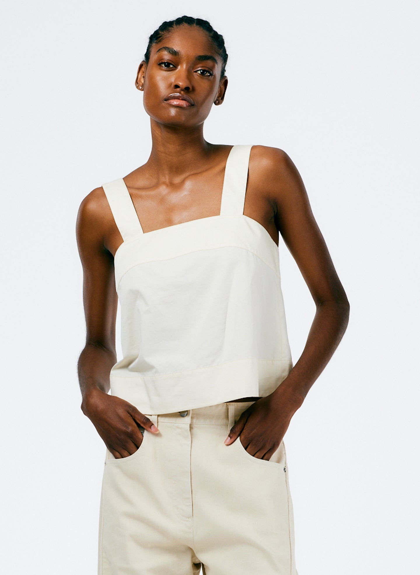 Eco Poplin Strappy Top - Cream-1