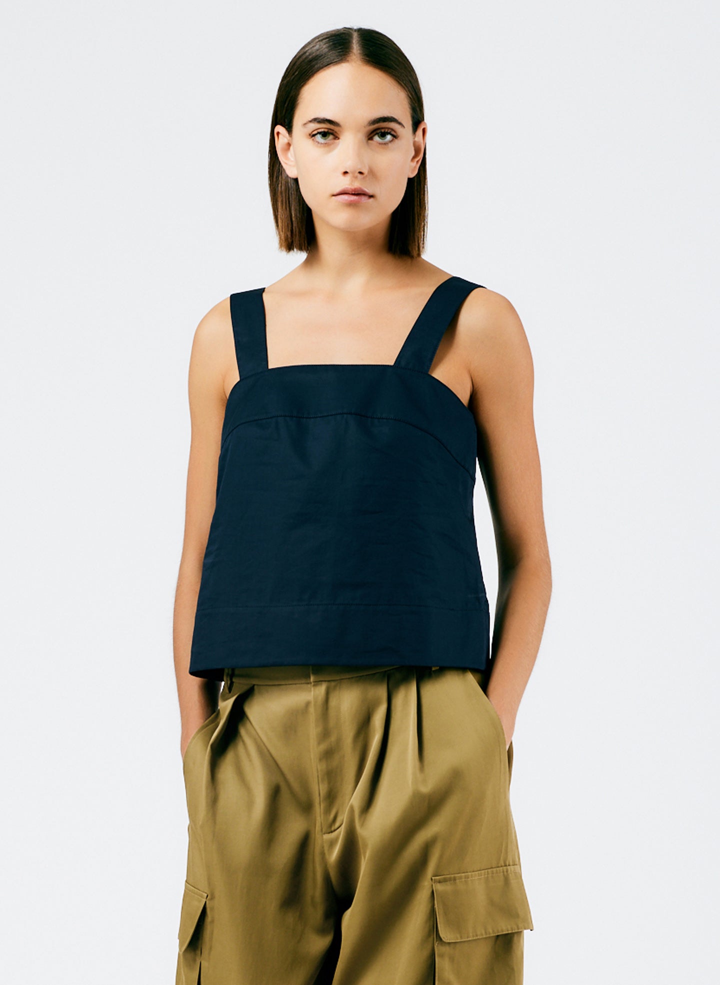 Eco Poplin Strappy Top - Dark Navy-1