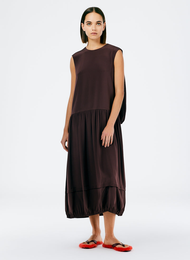 Eco Silk Cape Dress Dark Brown-1