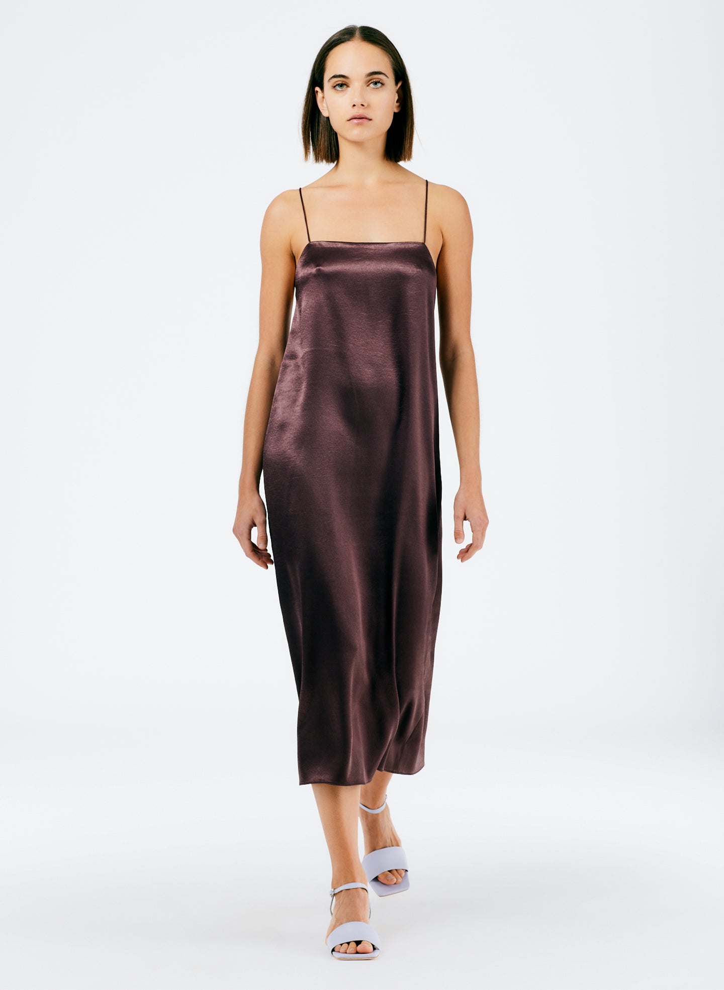 Summer Satin Slip Dress - Dark Brown-1