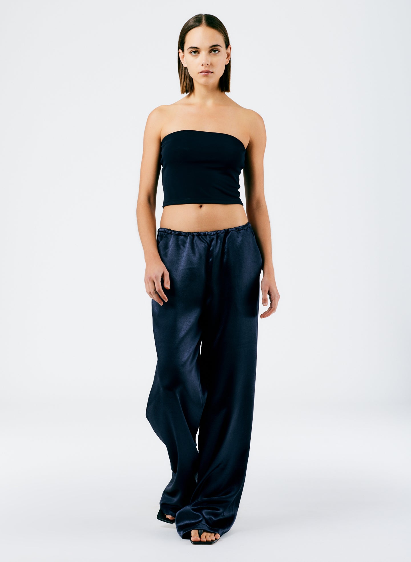 Summer Satin Wide Leg Pull On Pant - Dark Navy-1