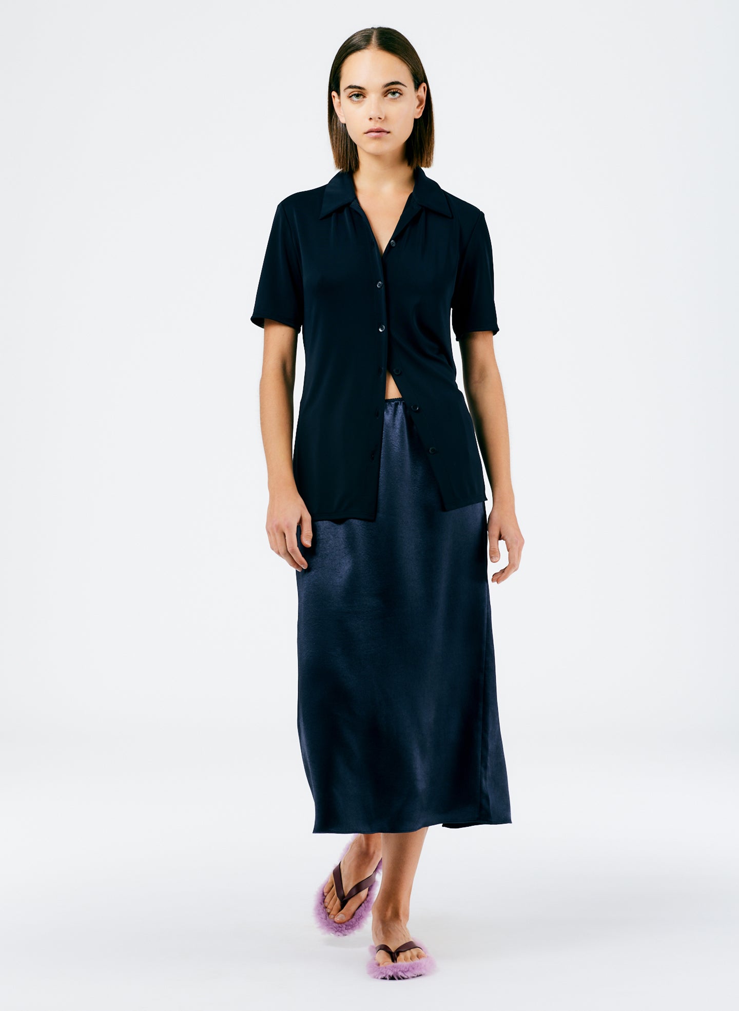 Summer Satin Slip Skirt - Dark Navy-1