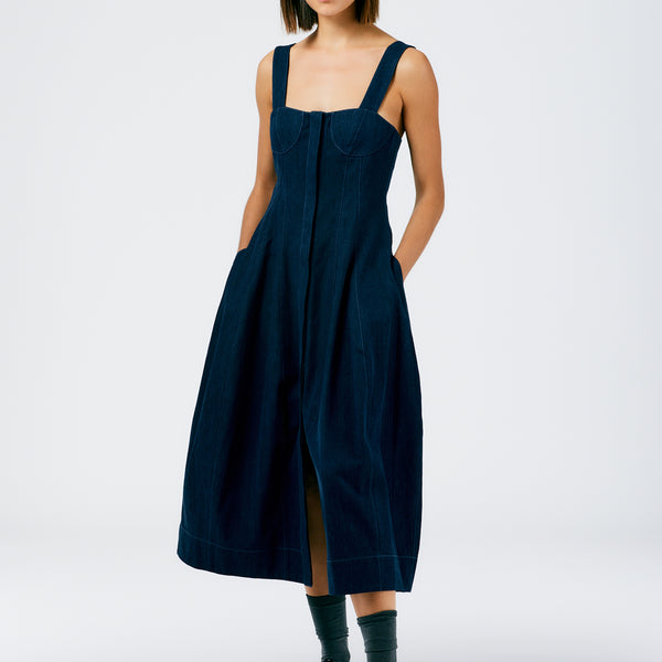 Neeva Stretch Denim Midi Dress - Dark Blue