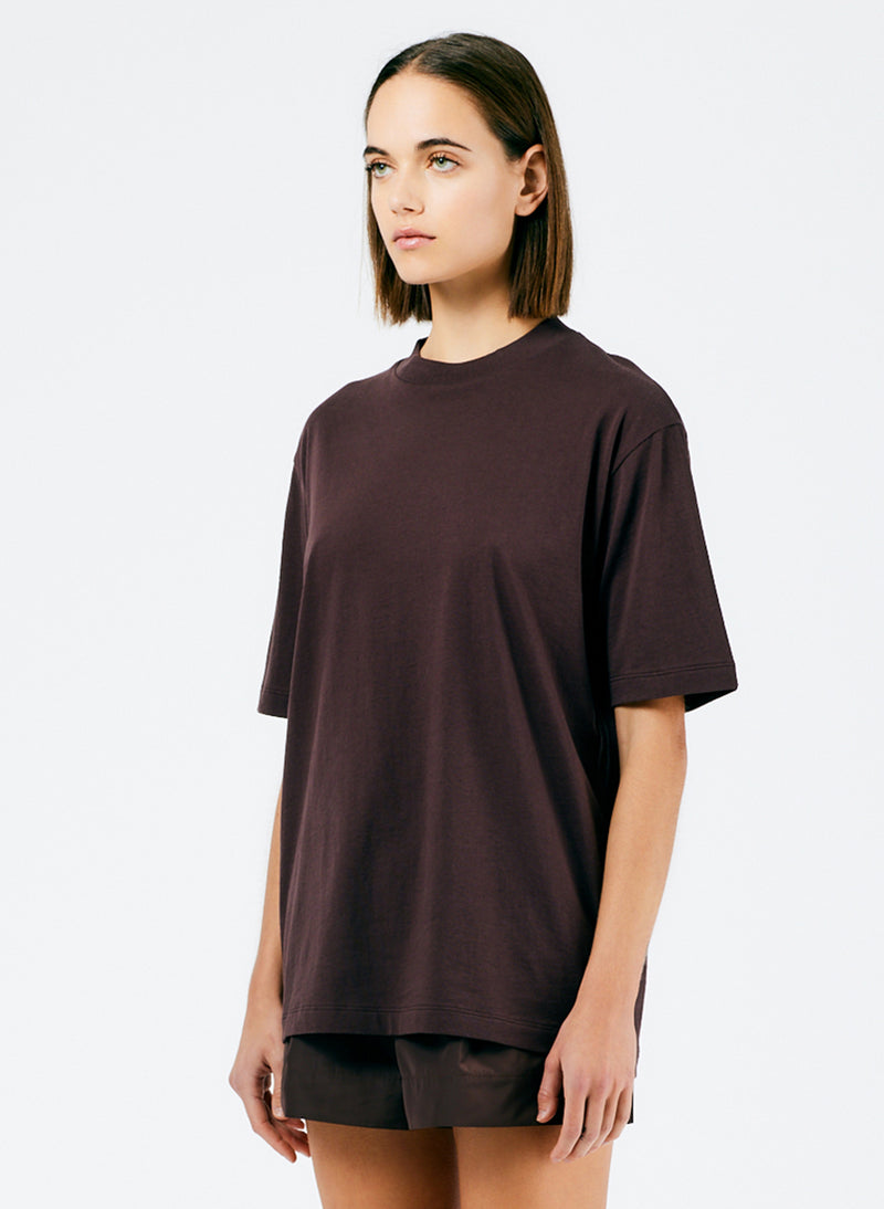 Mock Neck Unisex T-Shirt Dark Brown-2