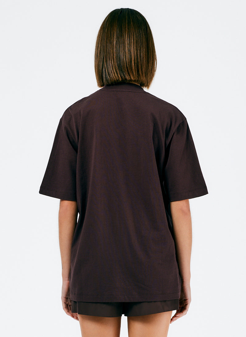 Mock Neck Unisex T-Shirt Dark Brown-3