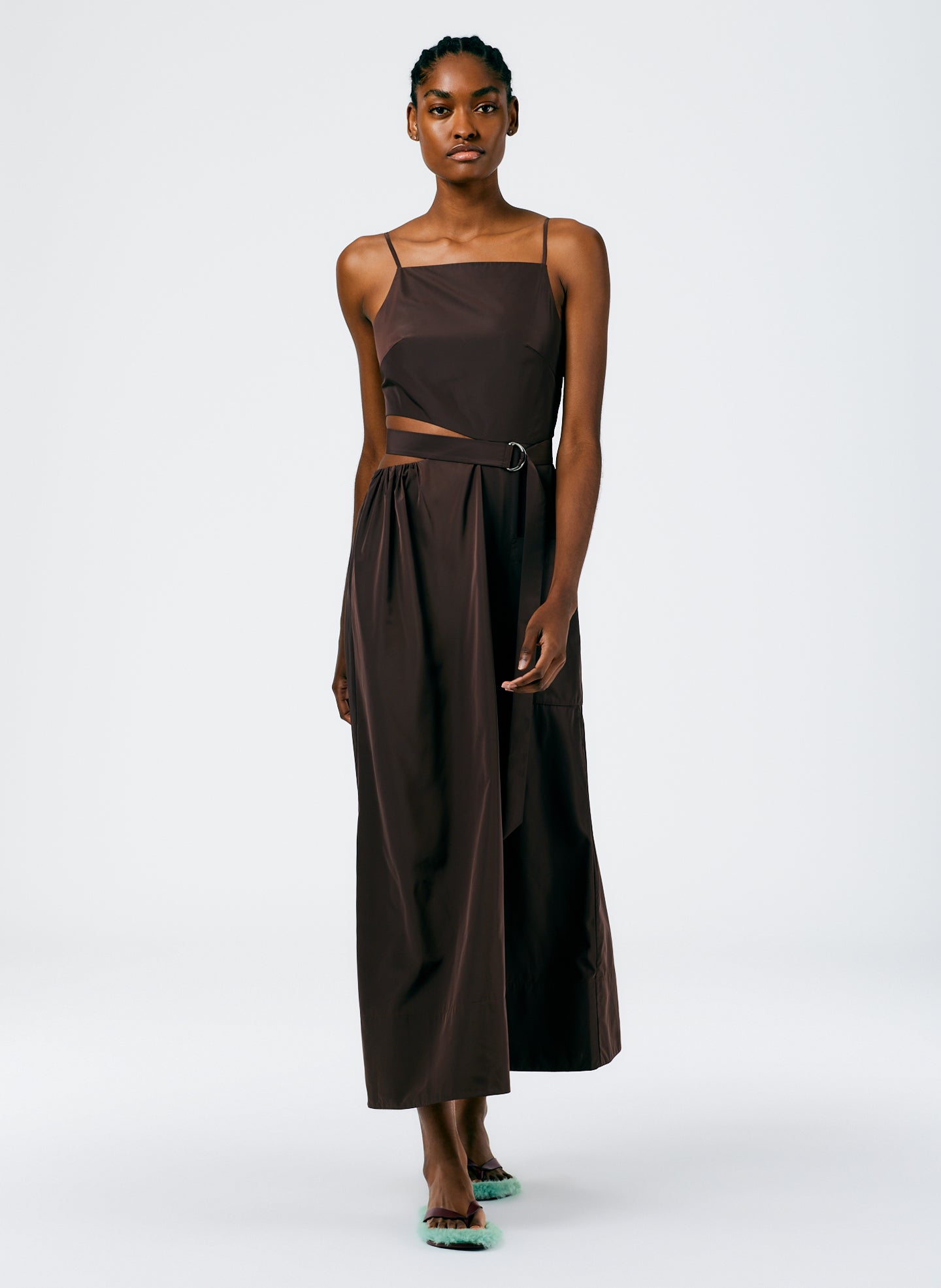 Dark Brown / 00 / U123TT1577 Italian Sporty Nylon Strappy Cut Out Dress Dark Brown / 00 / U123TT1577 Italian Sporty Nylon Strappy Cut Out Dress