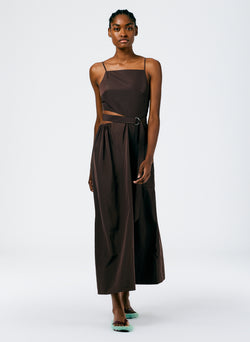 Italian Sporty Nylon Strappy Cut Out Dress Dark Brown-4