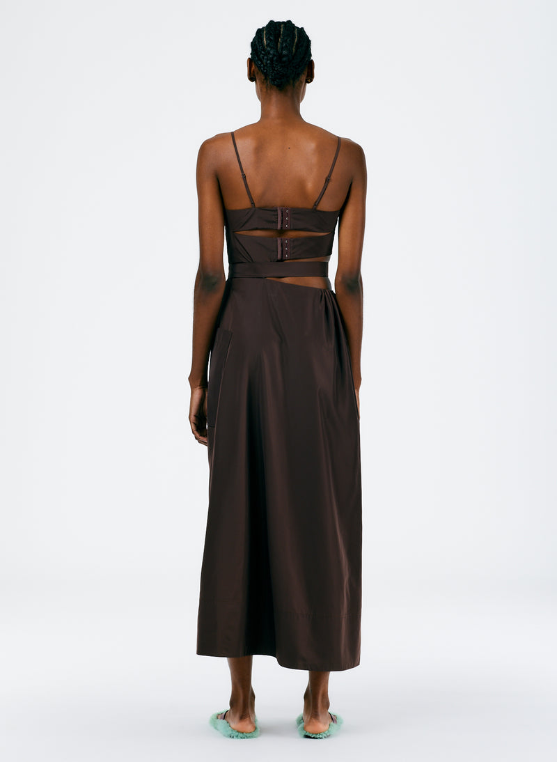 Italian Sporty Nylon Strappy Cut Out Dress Dark Brown-6