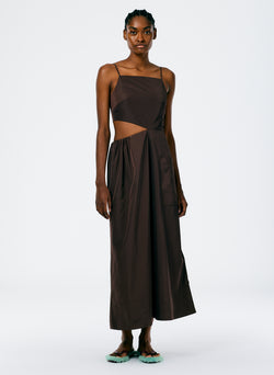 Italian Sporty Nylon Strappy Cut Out Dress Dark Brown-1