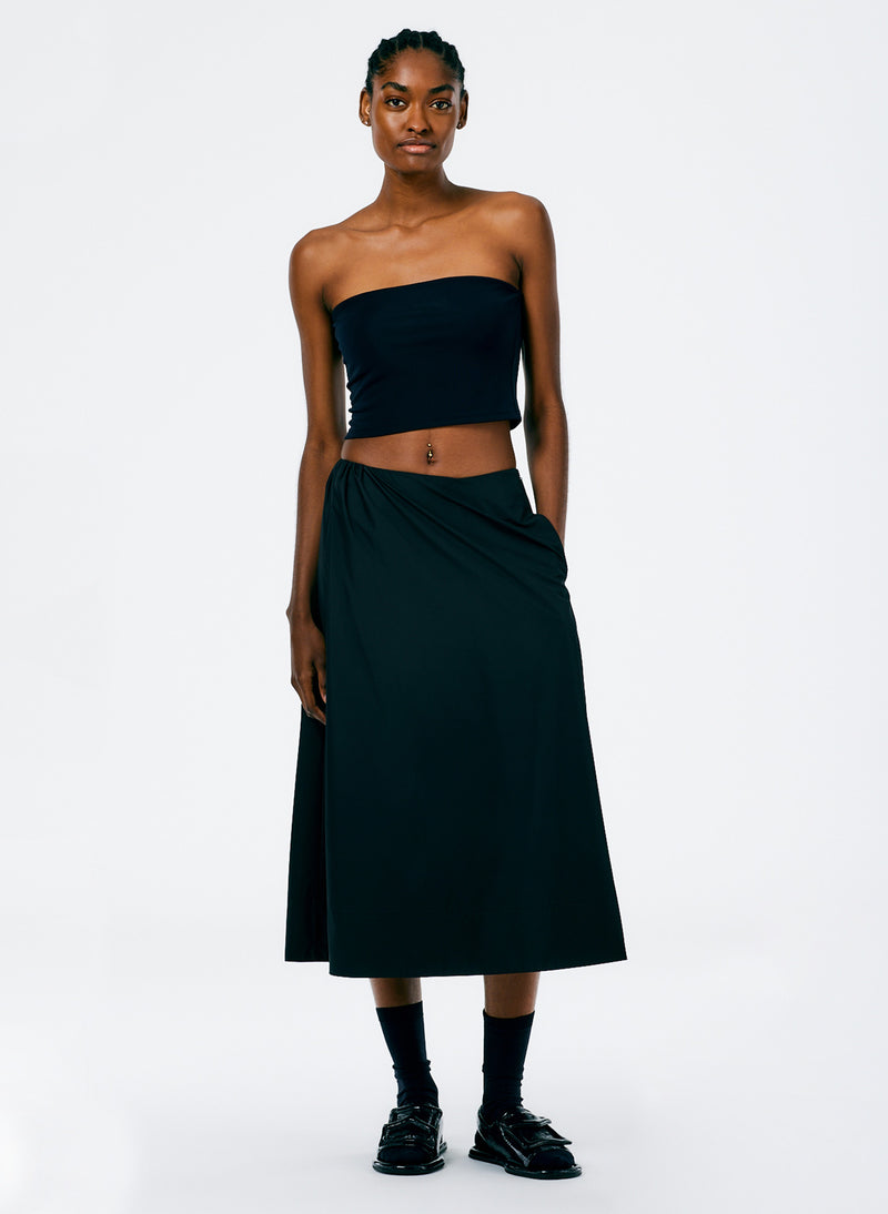 Italian Sporty Nylon Side Shirred Circle Skirt Black-1