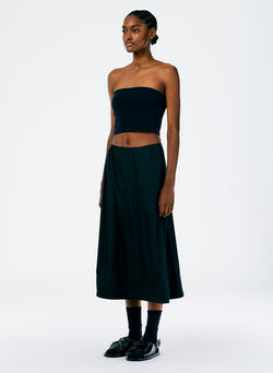 Italian Sporty Nylon Side Shirred Circle Skirt Black-2