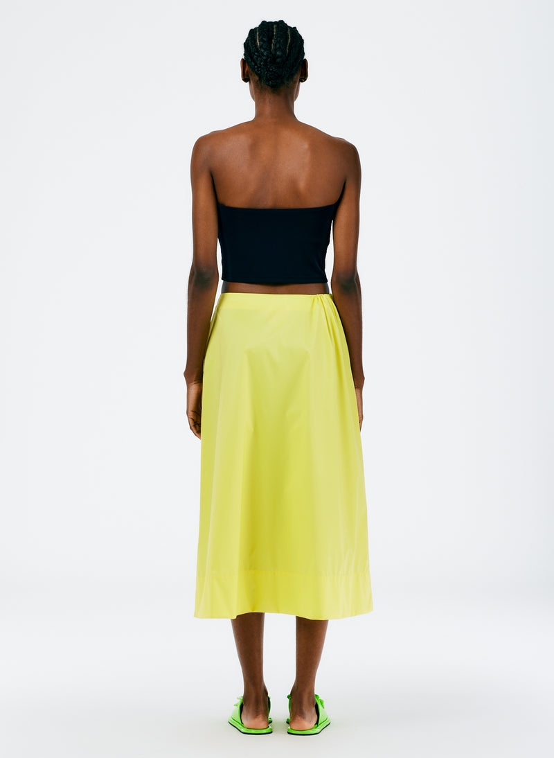 Italian Sporty Nylon Side Shirred Circle Skirt Yellow-3