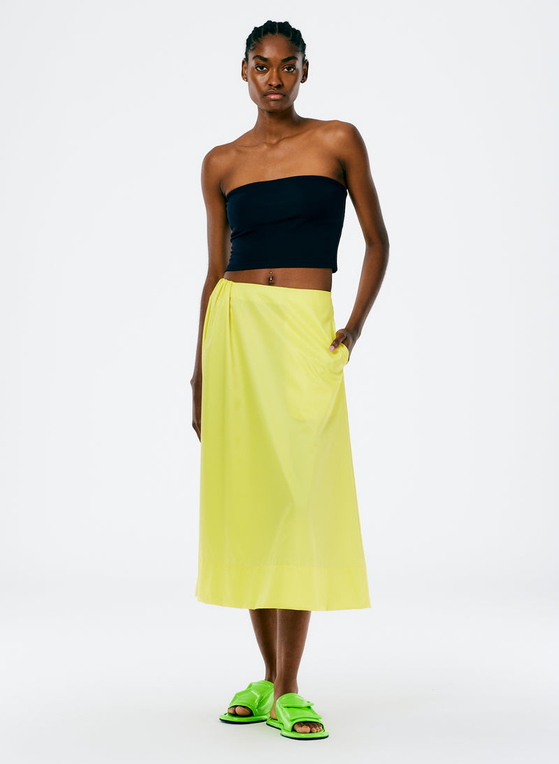 Italian Sporty Nylon Side Shirred Circle Skirt Yellow-1