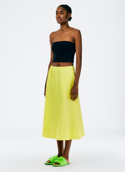 Italian Sporty Nylon Side Shirred Circle Skirt Yellow-2
