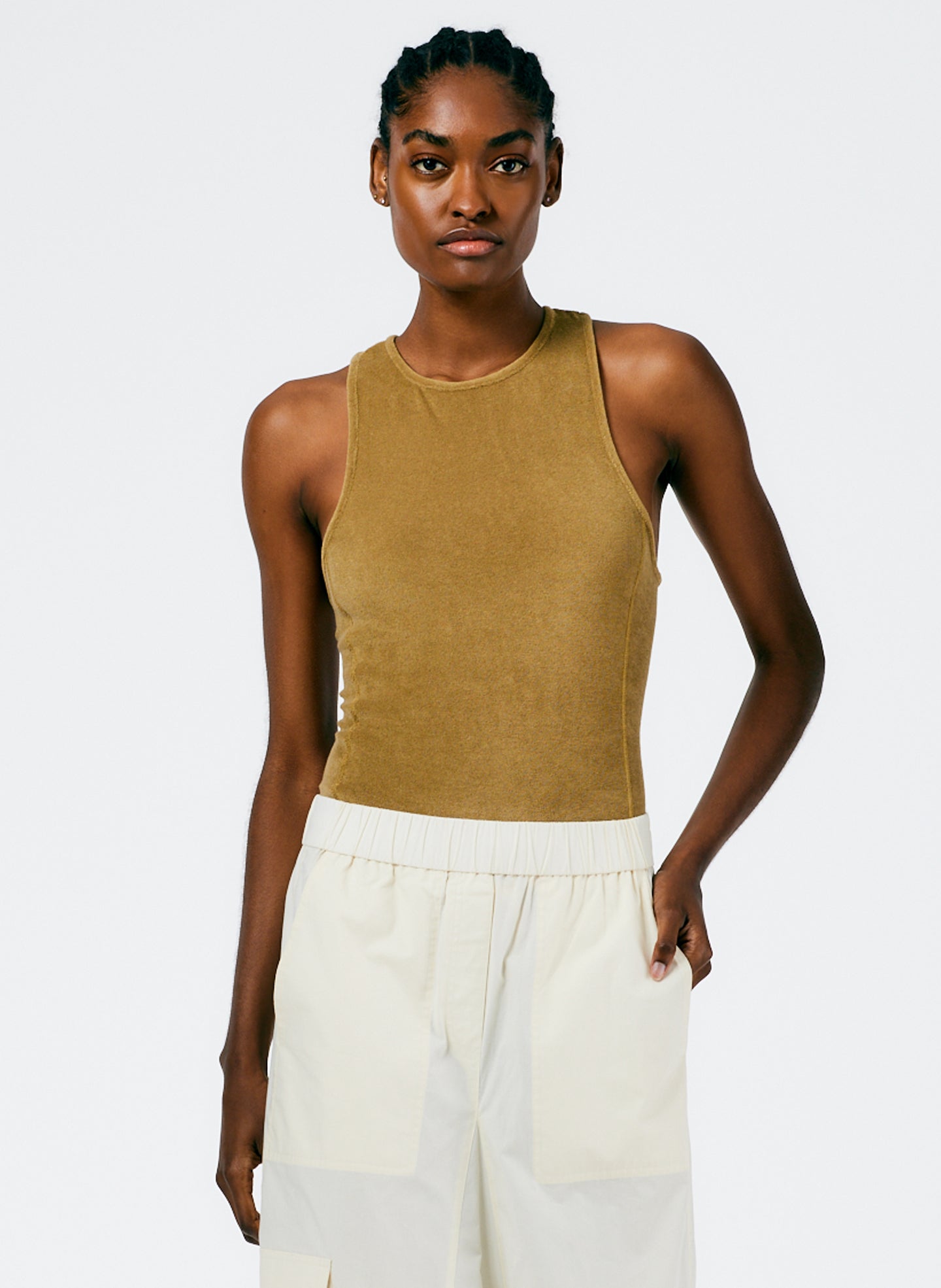 Summer Terry Crewneck Racerback Bodysuit - Cumin-1