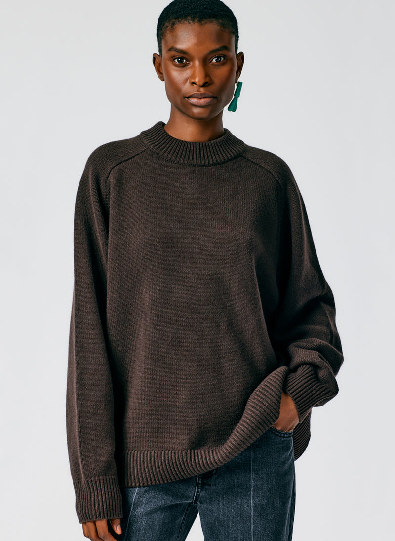 Cashmere Sweater Crewneck Oversized Pullover Ebony Brown-5