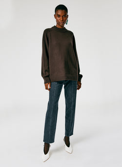 Cashmere Sweater Crewneck Oversized Pullover Ebony Brown-6