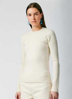Compact Stretch Cashmere Mini Long Sleeve Pullover Cream-5