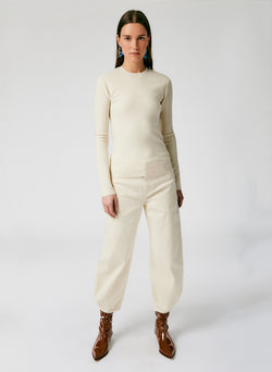 Compact Stretch Cashmere Mini Long Sleeve Pullover Cream-6