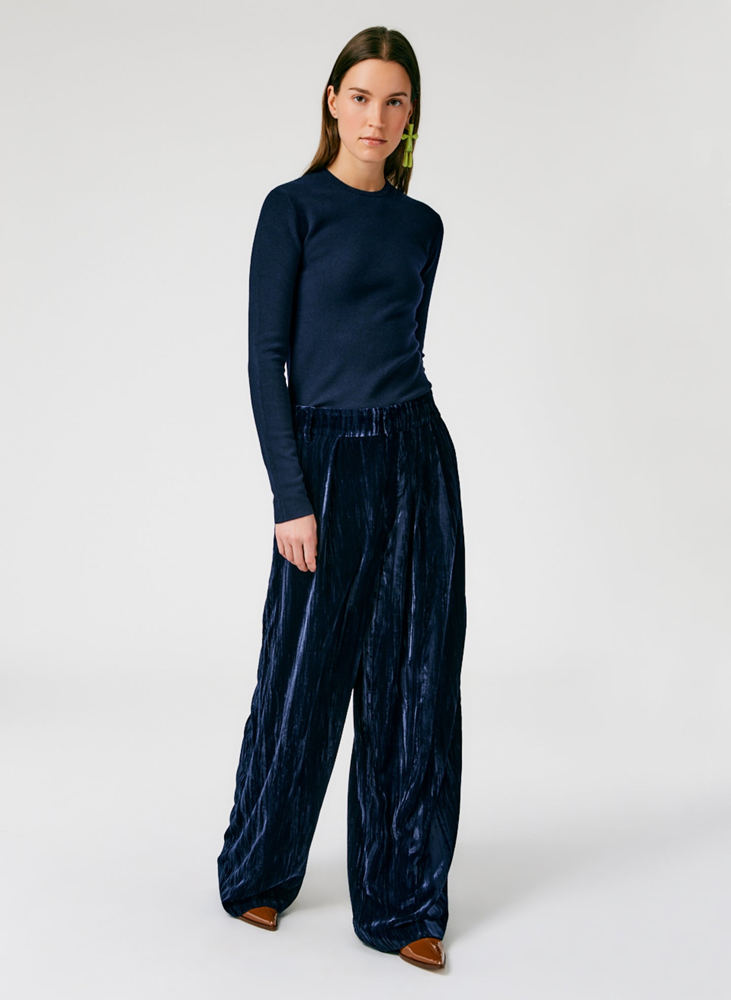 Creased Velvet Stella Pant - Navy-01