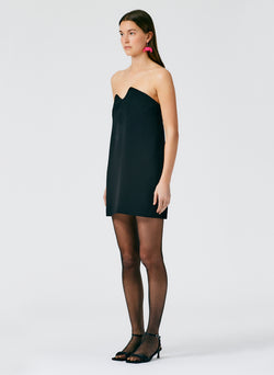 Fluid Drape Squiggly Strapless Mini Dress Black-03