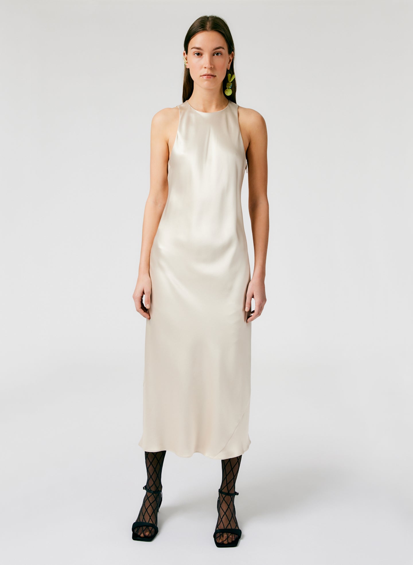 champagne silk dress midi Island Time One-Shoulder Midi Dress Satin Champagne