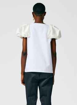 Light Weight Cotton Sateen Boatneck Box Sleeve Top White-4