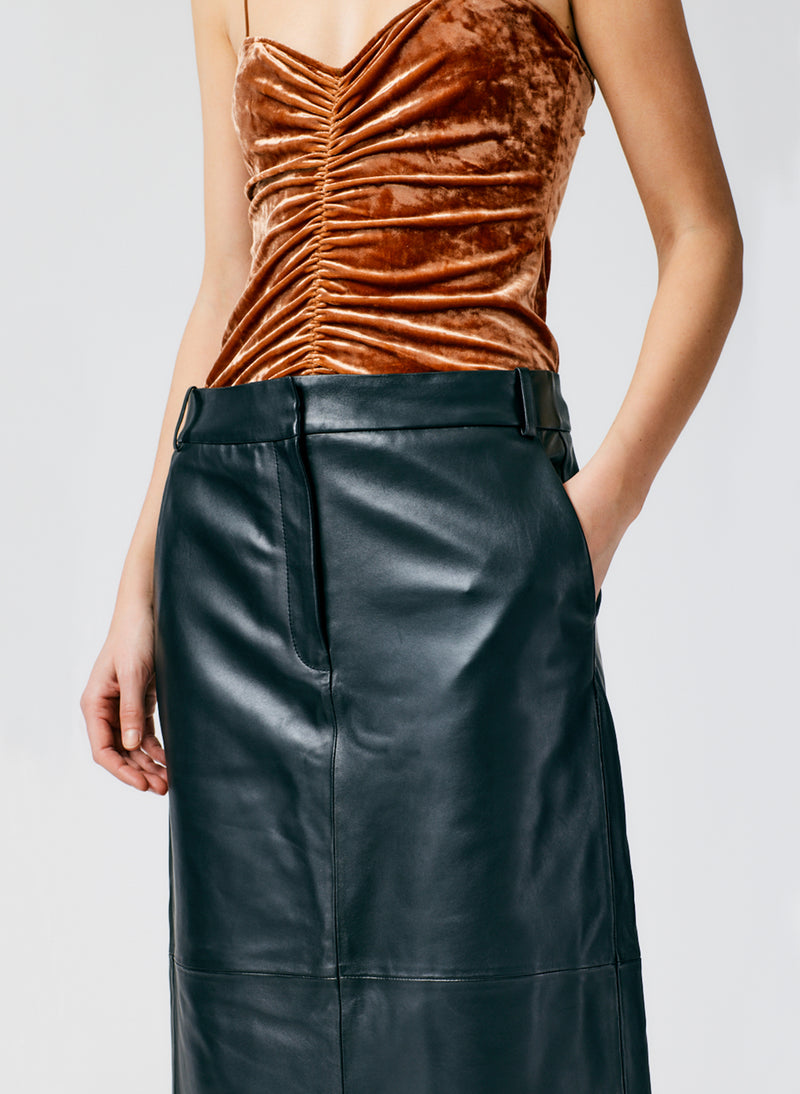 Leather Maxi Trouser Skirt Black-05