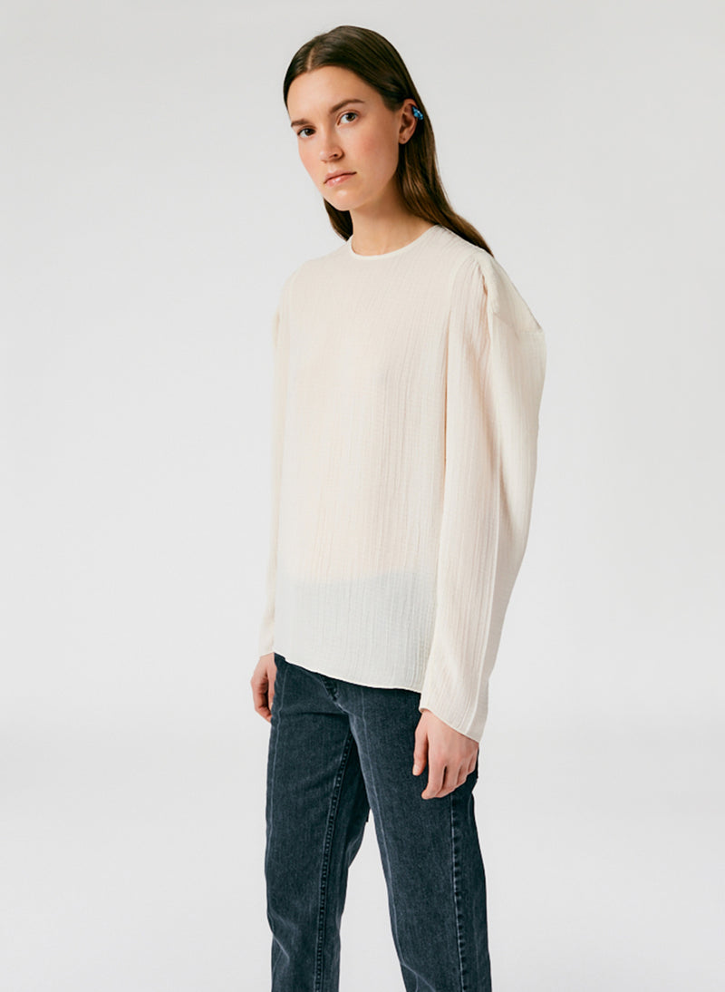 Matte Crinkle Long Square Sleeve Top Pearled Ivory-01