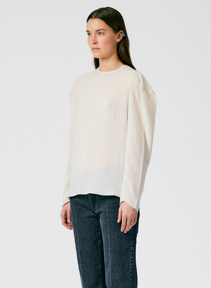 Matte Crinkle Long Square Sleeve Top Pearled Ivory-03