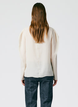 Matte Crinkle Long Square Sleeve Top Pearled Ivory-04