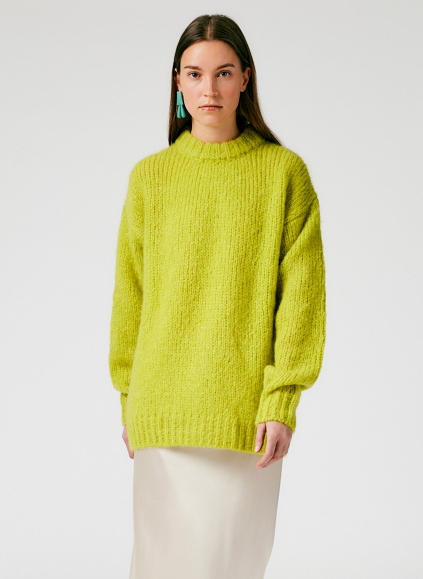 Claude Mohair Crewneck Easy Pullover - Lime Green-01