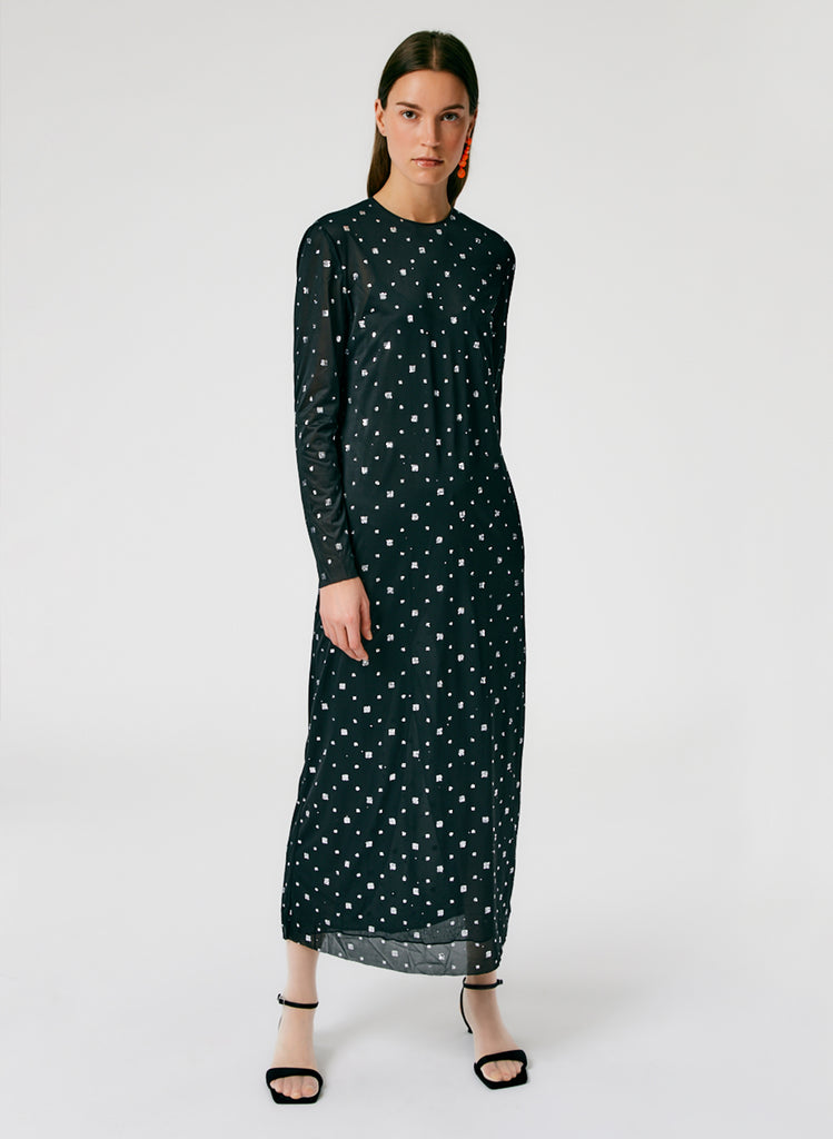 Sheer Metallic Speckle Long Sleeve Open Back Dress – Tibi Official