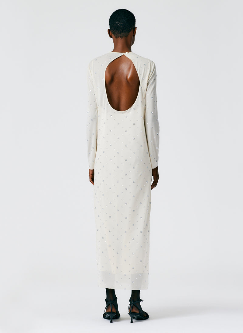 Sheer Metallic Speckle Long Sleeve Open Back Dress – Tibi Official