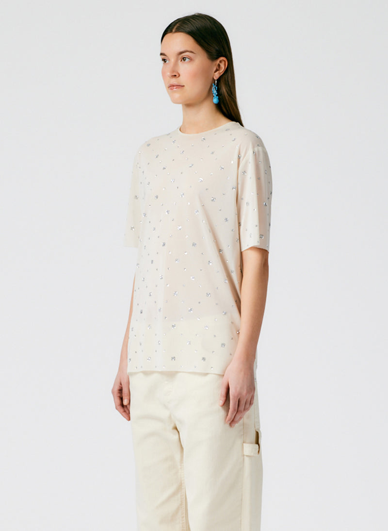 Sheer Metallic Speckle Easy T-Shirt Champagne-03