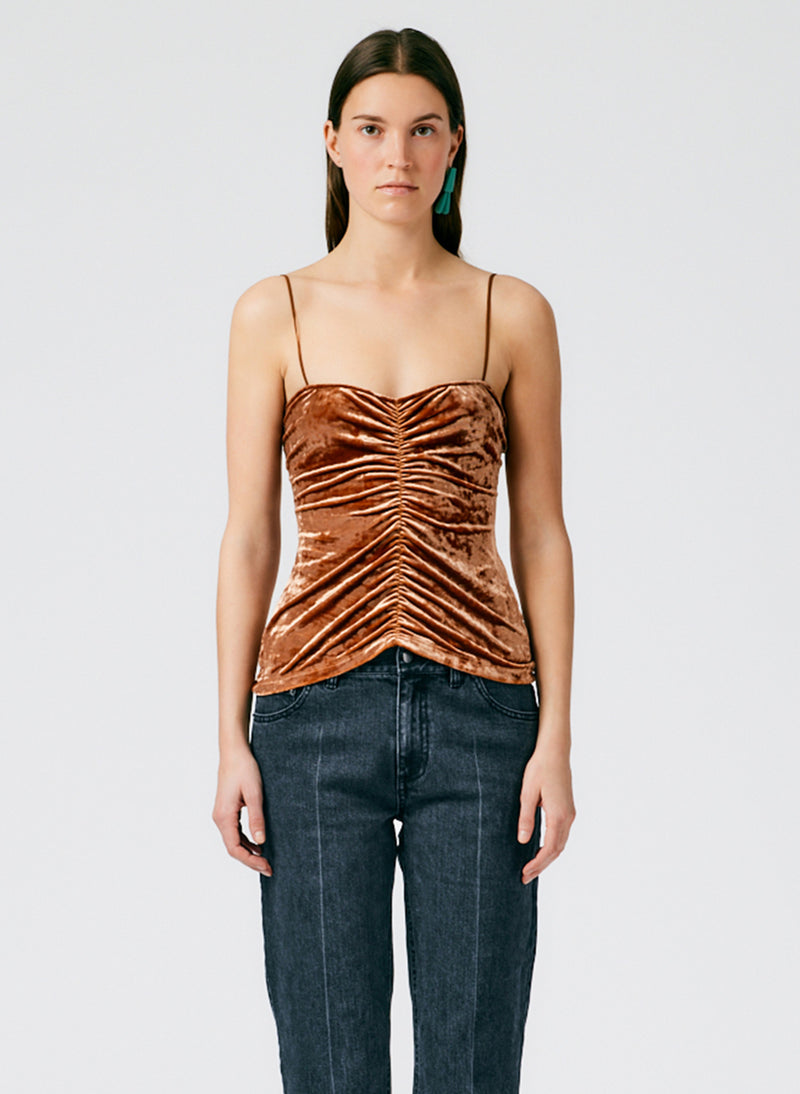 Rust Color Cami Stretch Velvet Ruched Cami – Tibi Official