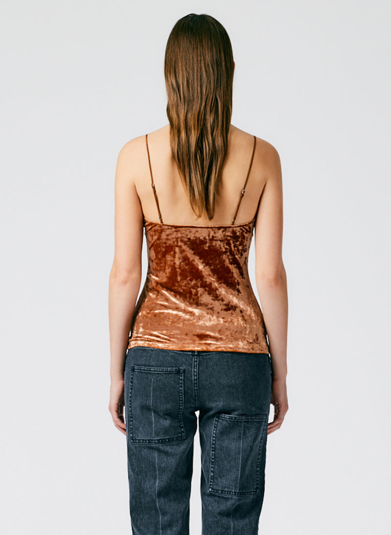 Rust Color Cami Stretch Velvet Ruched Cami – Tibi Official