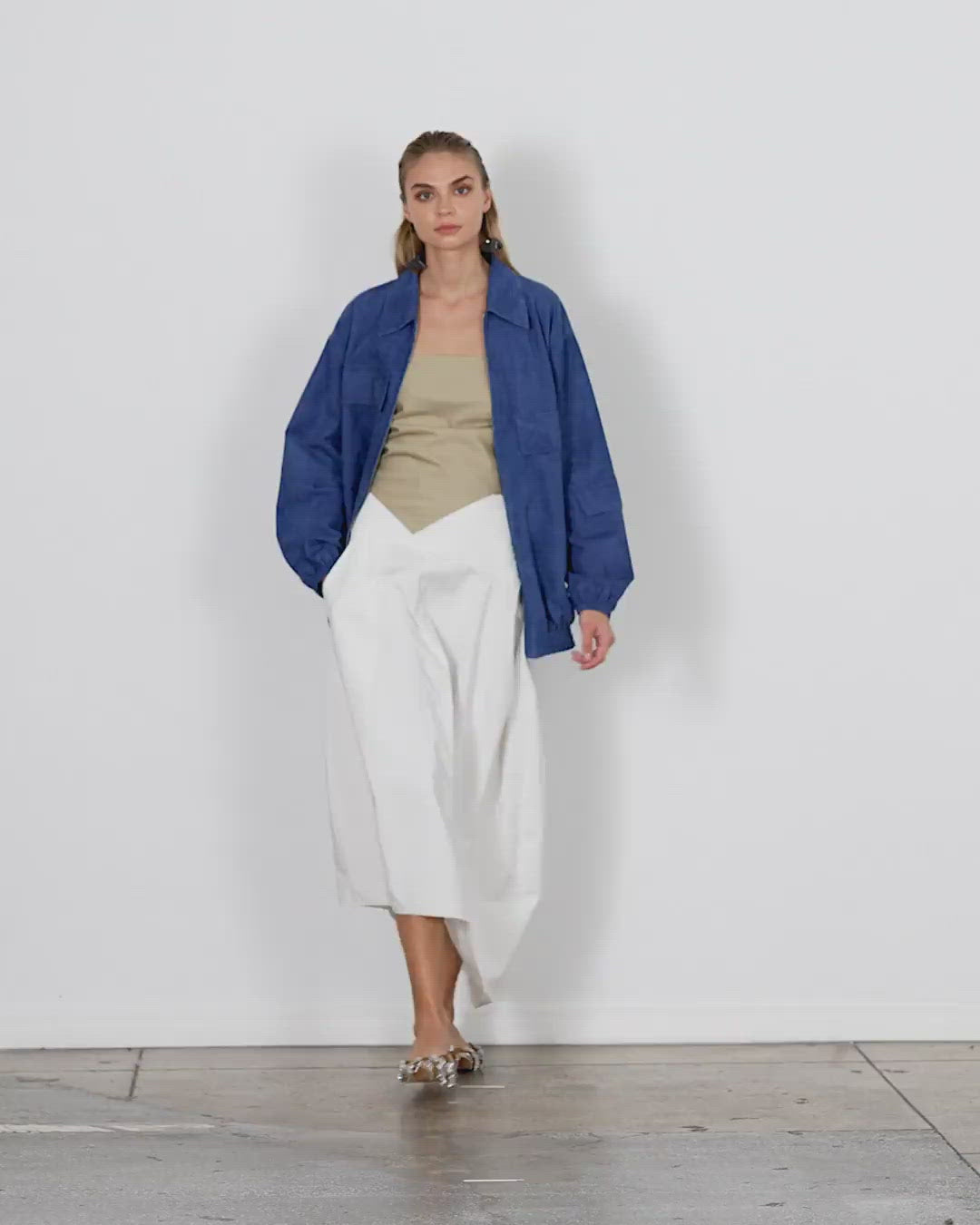 Tibi Blue Oversized Moto Jacket Coat Bloggers Fav sale Size S