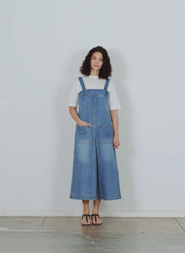 Midi denim overall dress best sale