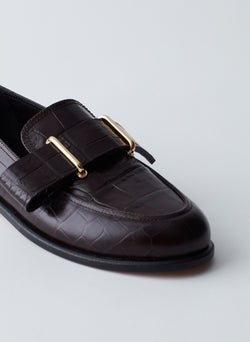 Morris Croc Print Leather Loafer Dark Brown-5
